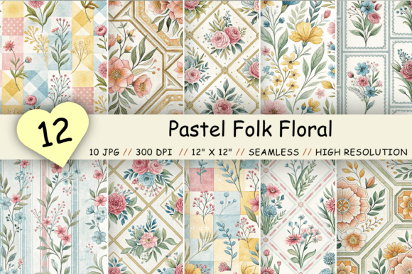 Download Pastel Folk Floral Digital Paper - Digital Collection