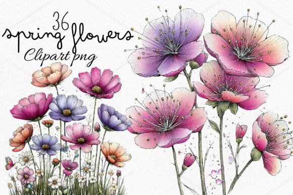 Download Whimsical Spring Flowers Clipart Bundle - Premium Resources