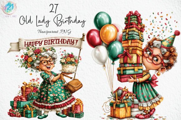 Download Whimsical Old Lady Birthday Clipart PNG - Whimsical Collection