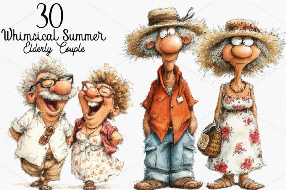 Download Whimsical Summer Elderly Couple Clipart - Premium Bundle