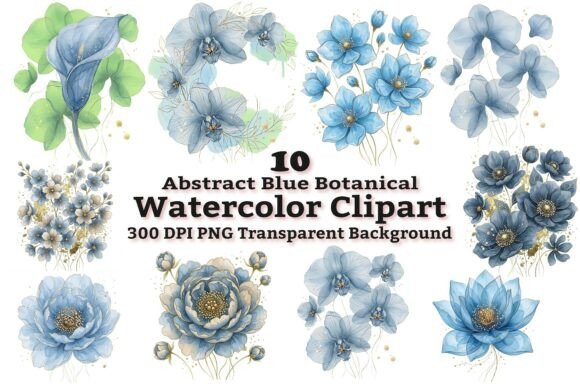 Download Abstract Blue Botanical Clipart Bundle - Blue Collection