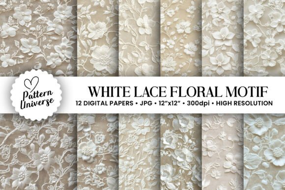 Download White Lace Floral Motif Digital Paper - Digital Collection